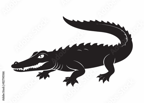 Silhouette alligator animal black colour full body