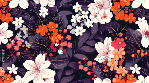 Seamless pattern highlighting floral elements. 