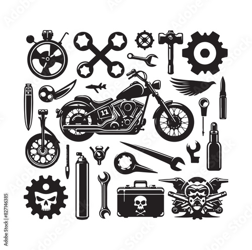 Set of motorcycle elements  illustration