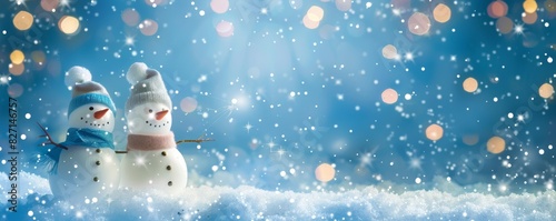 Cheerful snowmen having a snowball fight under twinkling stars, Joyful, Winter Illustration