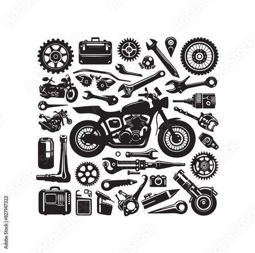 Set of motorcycle elements  illustration