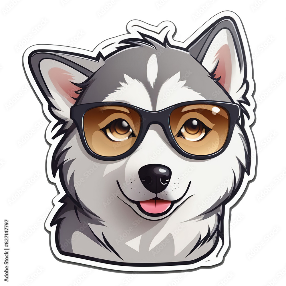 Siberian Husky dog with sunglass cartoon 2d sticker chibi in remove white background for book art decorate custom style.ai generated Siberian Husky dog with sunglass cartoon 2d sticker chibi in remove white background for book art decorate custom style.ai generated