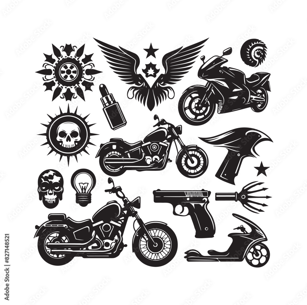 Obraz premium Set of motorcycle elements illustration