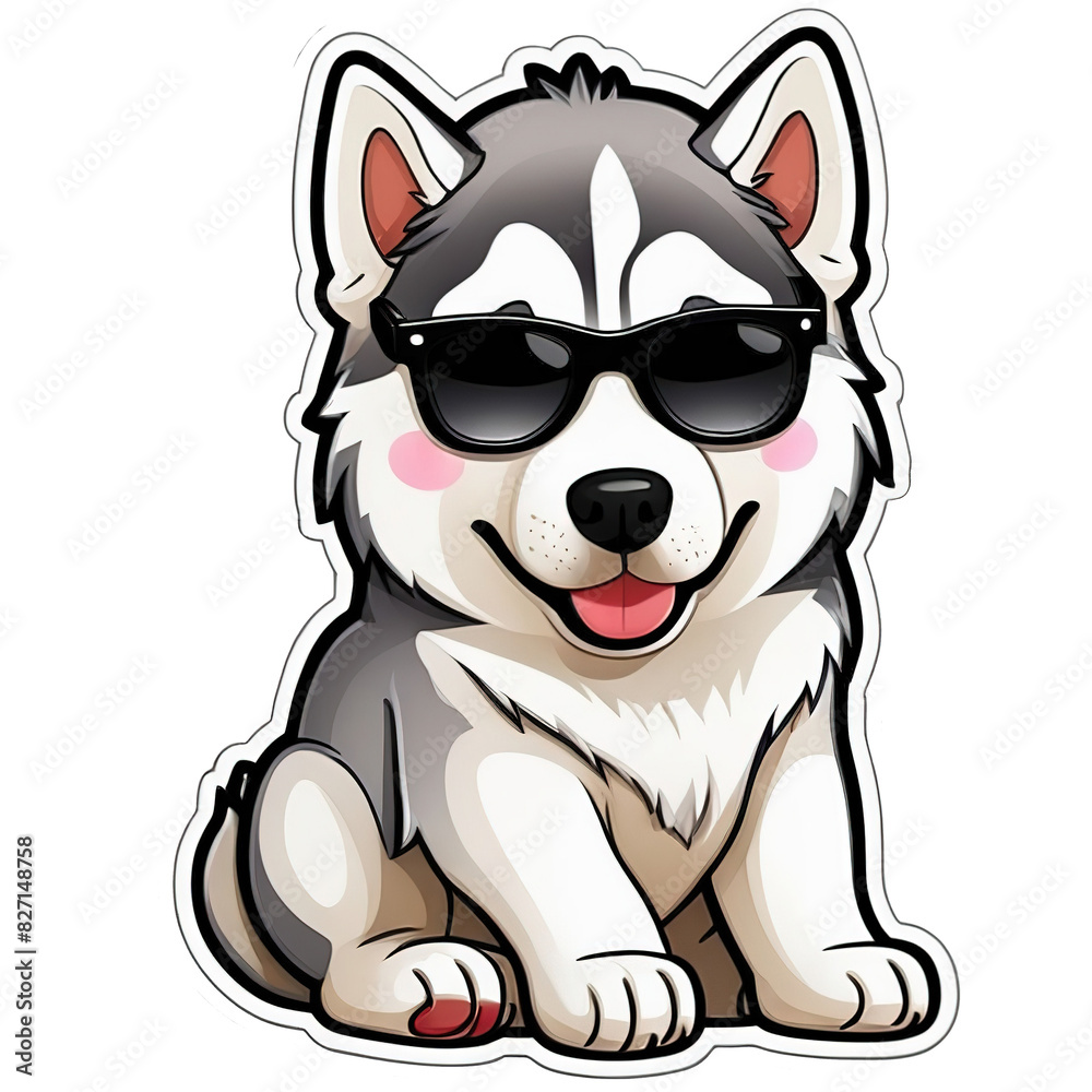 Siberian Husky dog with sunglass cartoon 2d sticker chibi in remove white background for book art decorate custom style.ai generated Siberian Husky dog with sunglass cartoon 2d sticker chibi in remove white background for book art decorate custom style.ai generated