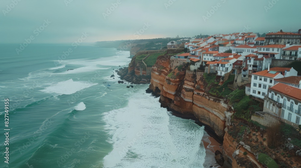 Azenhas do Mar, located in Sintra, Portugal, is a cliffside village with breathtaking views of the Atlantic Ocean. The sound of waves crashing below and the charming houses above create a serene and b