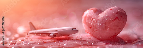 Airplane and heart on pink,
Valentines week special illustration idea Airplanes make heart shape of smoke clouds on sky
 photo