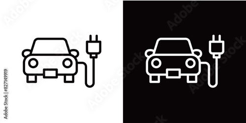 シンプルな電気自動車のラインアイコン