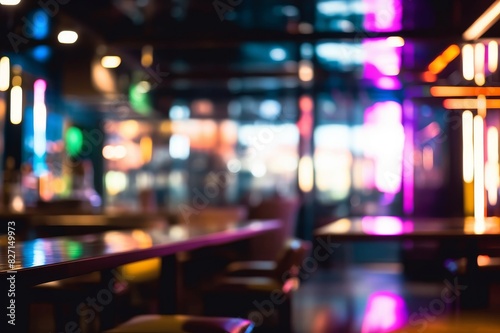 abstract defocused background of restaurant or casino neon lights indoors