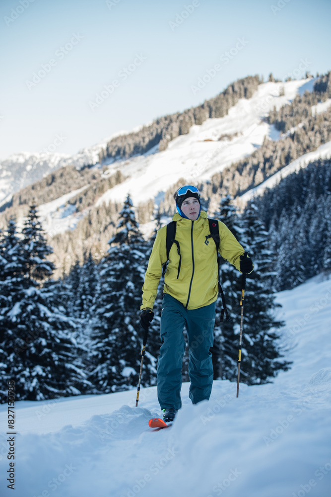 Male hiker ski touring in the snowy Kitzbühel Alps, Tyrol, Austria Male hiker ski touring in the snowy Kitzbühel Alps, Tyrol, Austria
