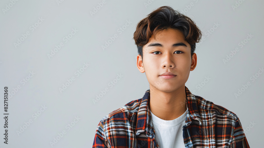 Pensive young Asian man with a blank expression, holding a smartphone, isolated on white Pensive young Asian man with a blank expression, holding a smartphone, isolated on white