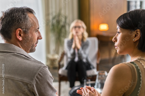 Multiracial couple on family therapy photo