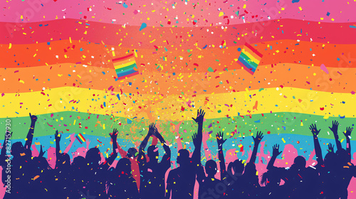 Vector design of an LGBTQ+ pride march with vibrant colors and symbols © wasan
