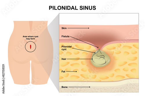 Pilonidal sinus disease vector illustration