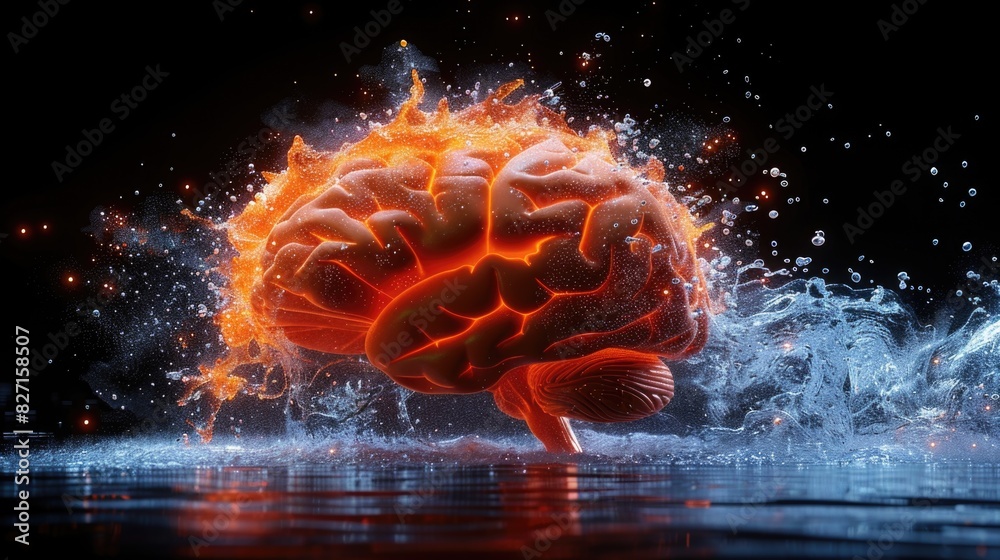 custom made wallpaper toronto digitalConcept of art of a human brain glowing on water drops background