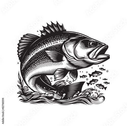 bass fish silhouette. fish illustration. jumping fish