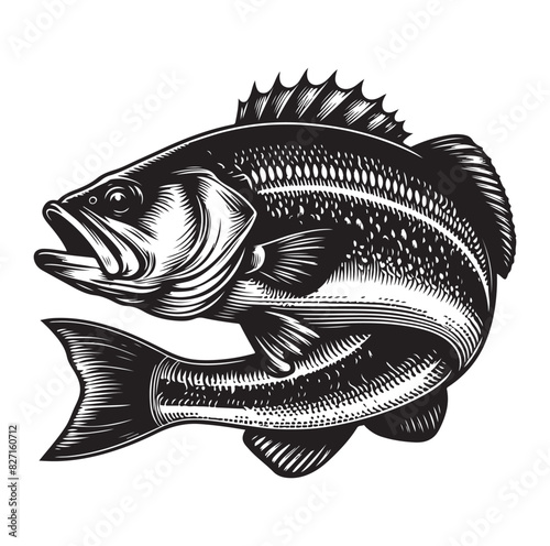 bass fish silhouette. fish illustration. jumping fish