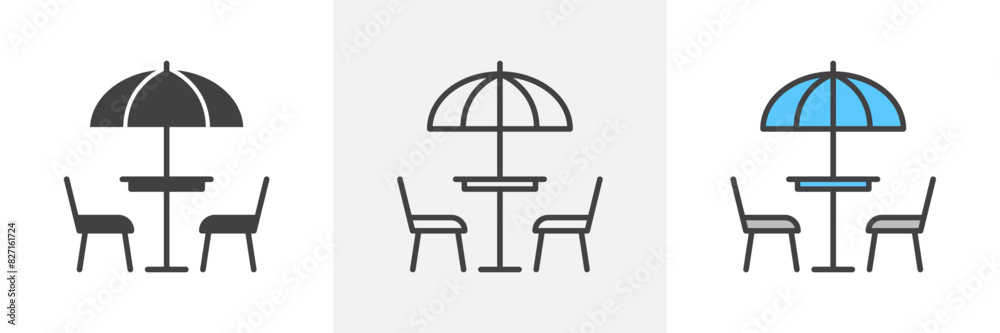 Terrace icon set. Vector symbol of outdoor dining cafe table in rooftop restaurant. Terrace icon set. Vector symbol of outdoor dining cafe table in rooftop restaurant.