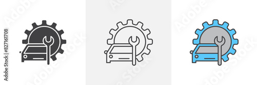 Car mechanic icon set. Vector icon of garage service for vehicle repair.