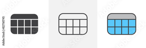 Table layout icon set. Vector icon of web excel data table in spreadsheet chart.