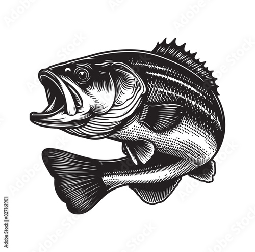 bass fish silhouette. fish illustration. jumping fish