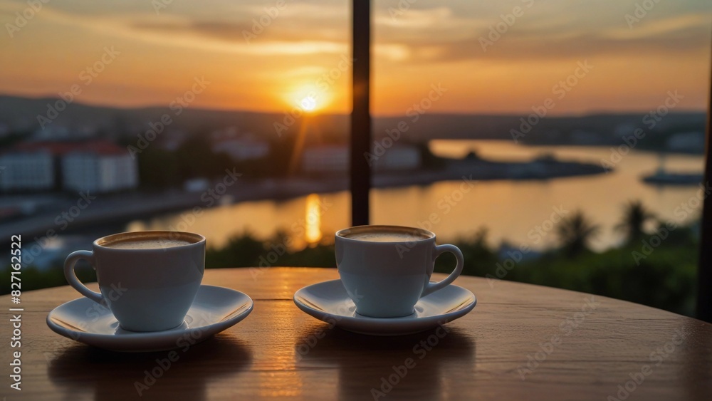 illustration of a cup of coffee with a beautiful and peaceful view illustration of a cup of coffee with a beautiful and peaceful view