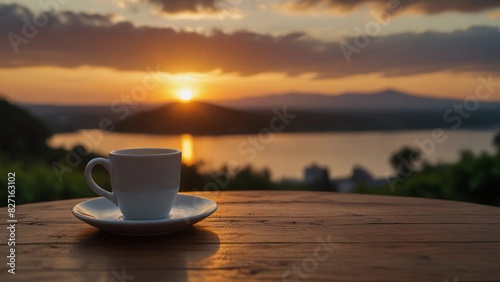 illustration of a cup of coffee with a beautiful and peaceful view
