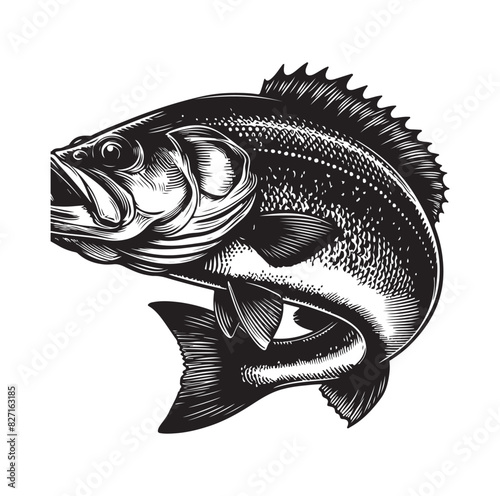 bass fish silhouette. fish illustration. jumping fish