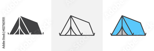 Camping vector set. Summer outdoor destination tent graphic. Shelter camp icon. Military night camp tent graphic.