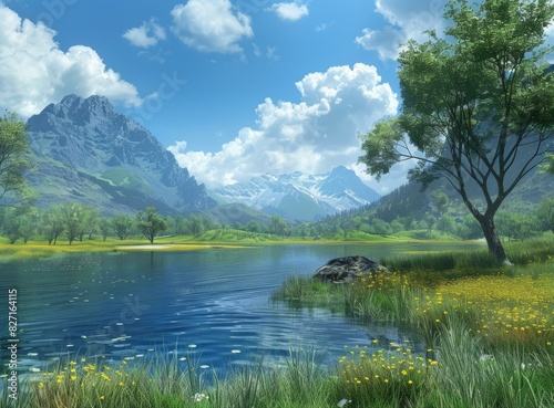 Serene mountain lake landscape