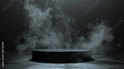 Dark Podium Display with Smoke Effect 