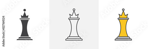 Chess queen vector set. Chess crown piece graphic. Chess game icon. Business strategy graphic.