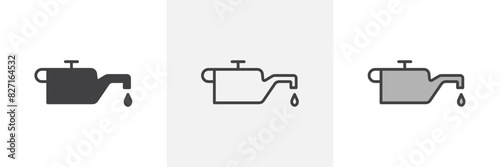 Oil can vector set. Lubricant oiler graphic. Engine oil warning light icon.