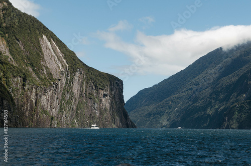 view of the sea from the mountain, Milford Sound, New Zealand