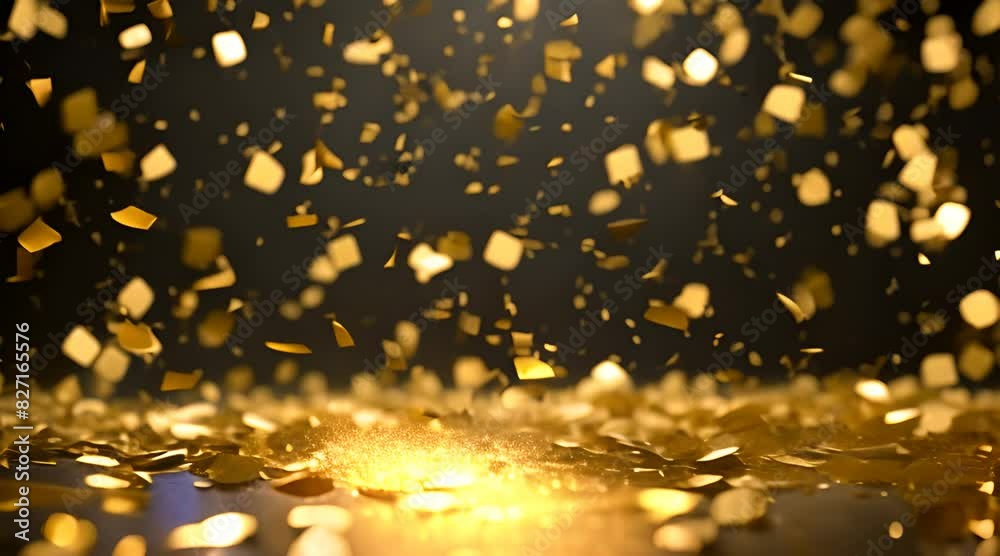 Gilded Celebration: Animated Golden Confetti on Black Background Gilded Celebration: Animated Golden Confetti on Black Background