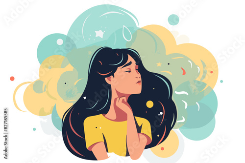 Young Woman Contemplating Difficult Decision, Standing at Cliff's Edge, Colorful Vector Illustration