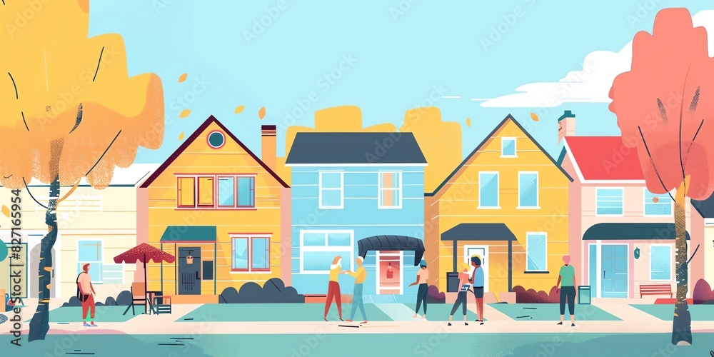A row of colorful houses in the fall season. A row of colorful houses in the fall season.