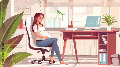 Young pregnant woman suffering from pain while working