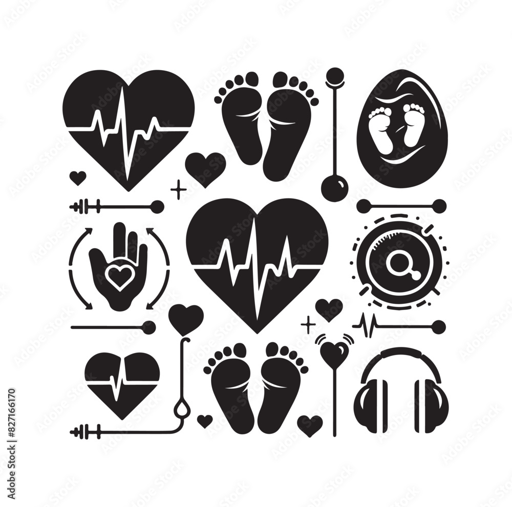 illustration of heart pulse with heart and baby feet illustration of heart pulse with heart and baby feet