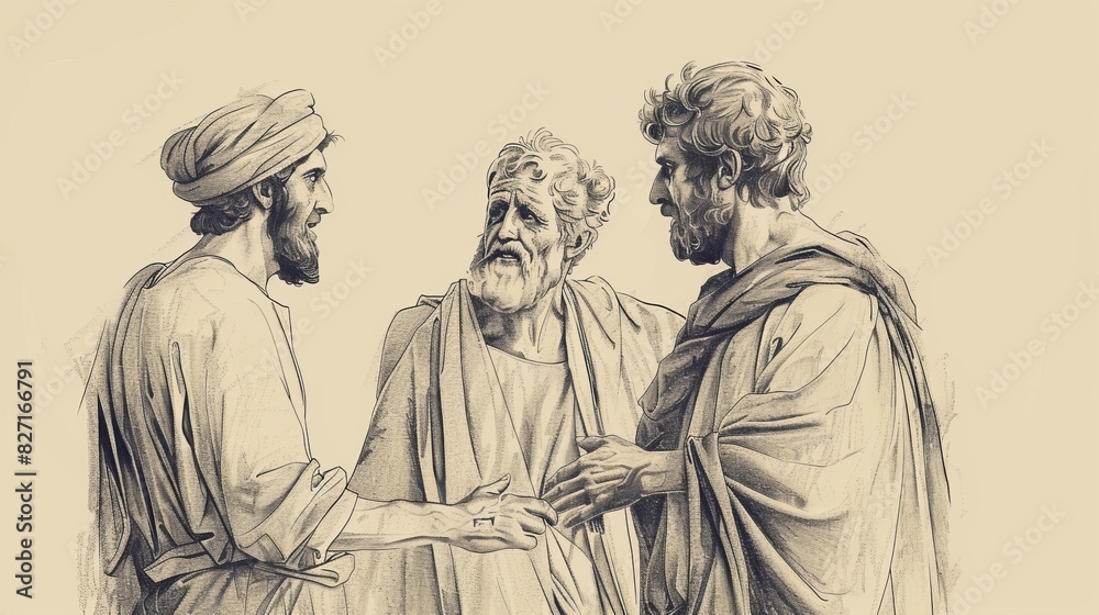 Healing of the Centurion’s Servant, Centurion Speaking to Jesus, Servants Waiting, Biblical Illustration, Beige Background, Copyspace Healing of the Centurion’s Servant, Centurion Speaking to Jesus, Servants Waiting, Biblical Illustration, Beige Background, Copyspace