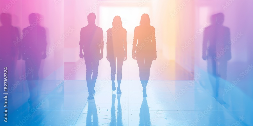 People walking in a colorful tunnel. People walking in a colorful tunnel.