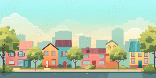 Small town. Residential area. Vector illustration.