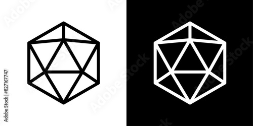 Dice d20 symbols. Die with 20 sides vector sign. 3D d20 polyhedron icon. photo