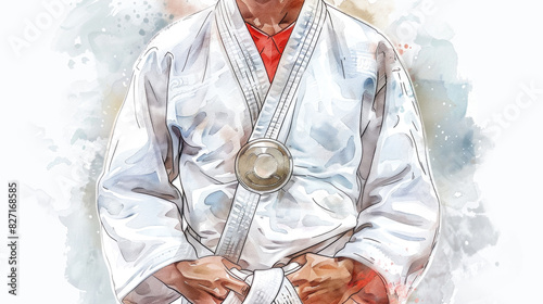 A detailed drawing of a man in a karate outfit, demonstrating various martial arts stances and movements photo