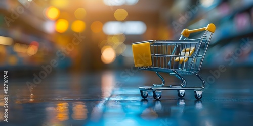 The title could be changed to: "Vibrant shopping cart icon symbolizing ecommerce and digital retail experience concept". Concept "Ecommerce Icon, Vibrant Shopping Cart Symbolizing Digital Retail"