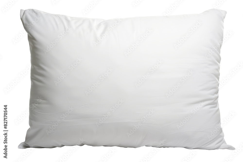 White pillow after guest's use at hotel or resort room is isolated on white background with clipping path. Concept of confortable and happy sleep in daily life
