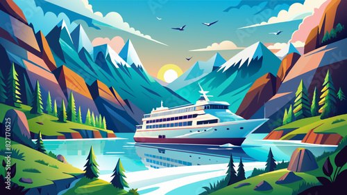 Idyllic Cruise Journey through Picturesque Mountain Landscape at Sunset