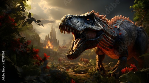 Dinosaur world  prehistoric atmosphere with realistic models and dynamic lighting