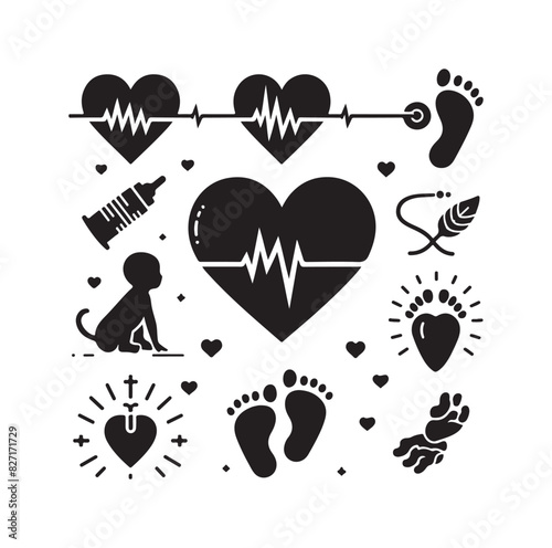 illustration of heart pulse with heart and baby feet