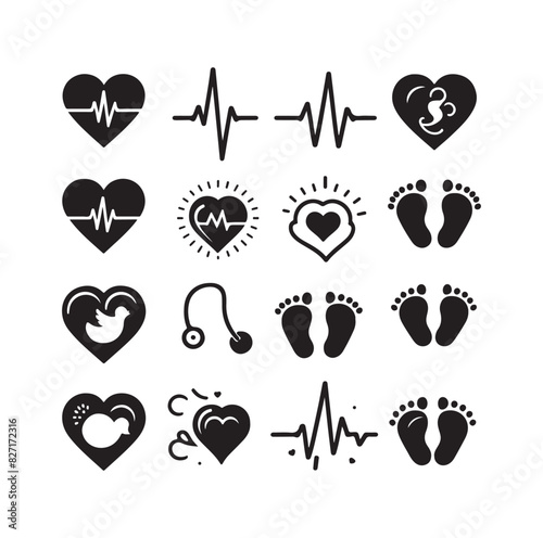illustration of heart pulse with heart and baby feet