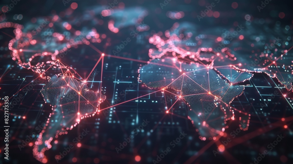 Obraz premium Digital World Map Hightech world map with glowing lines and nodes